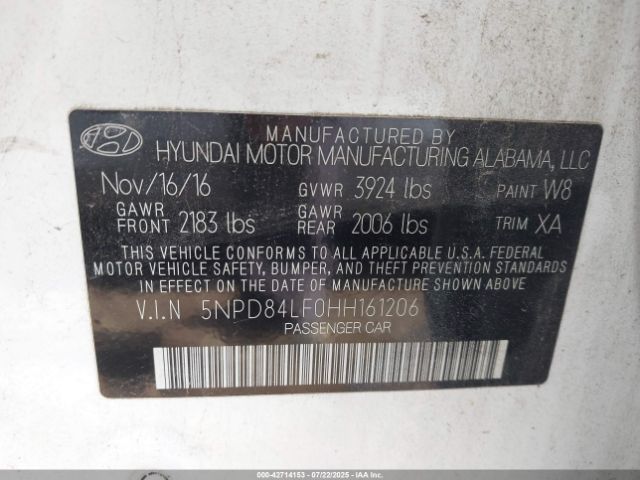 2017 HYUNDAI ELANTRA 5NPD84LF0HH161206 Photo 8