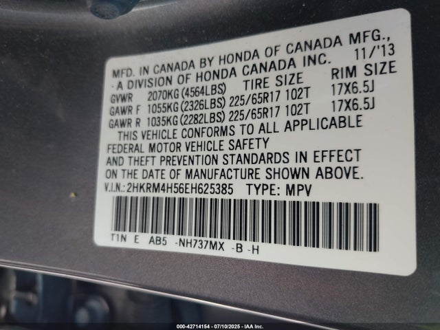 2HKRM4H56EH625385 Honda k24z7