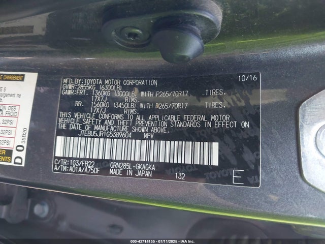 JTEBU5JR1G5389604 Toyota 1gr-fe