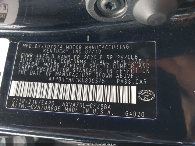 4T1B11HK1KU830575 Toyota a25a-fks