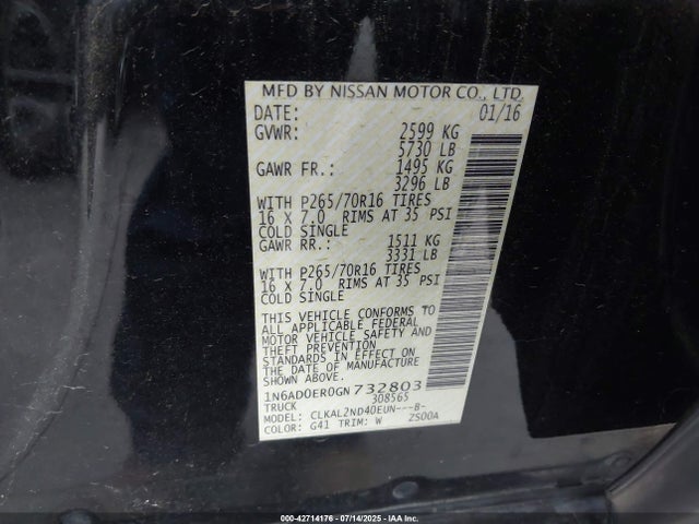 1N6AD0ER0GN732803 Nissan 2016
