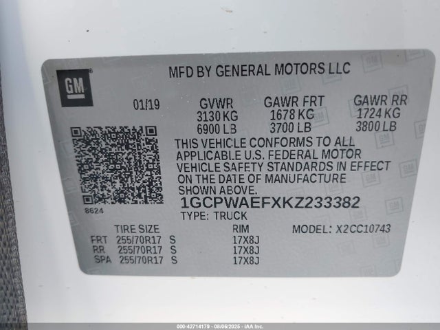 1GCPWAEFXKZ233382 Chevrolet l82 - di, afm, alum, gen 5, var 1