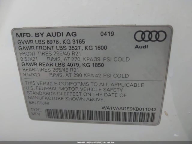 2019 AUDI E-TRON WA1VAAGE9KB011042 Photo 8