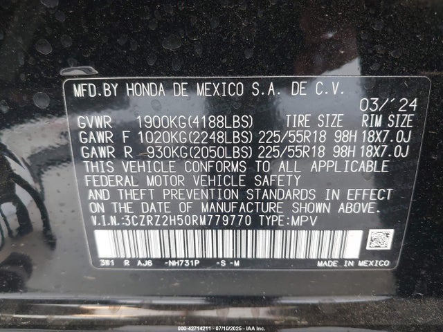 3CZRZ2H50RM779770 Honda k20z5