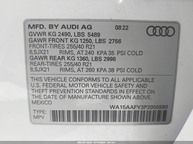 2023 AUDI Q5 SPORTBACK WA15AAFY3P2005580 Photo 8