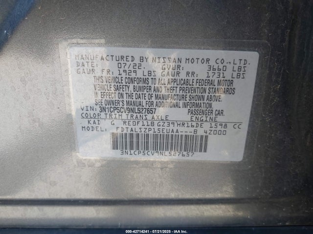 3N1CP5CV9NL527657 Nissan Kicks