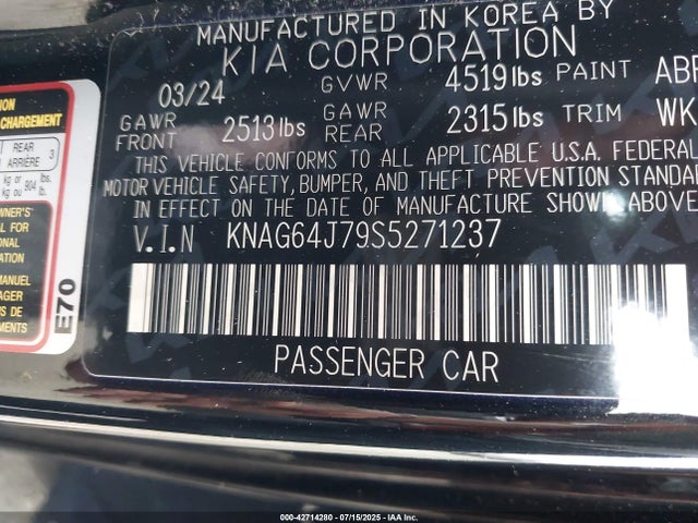 KIA gdi theta iii 2025 KNAG64J79S5271237 Image 9