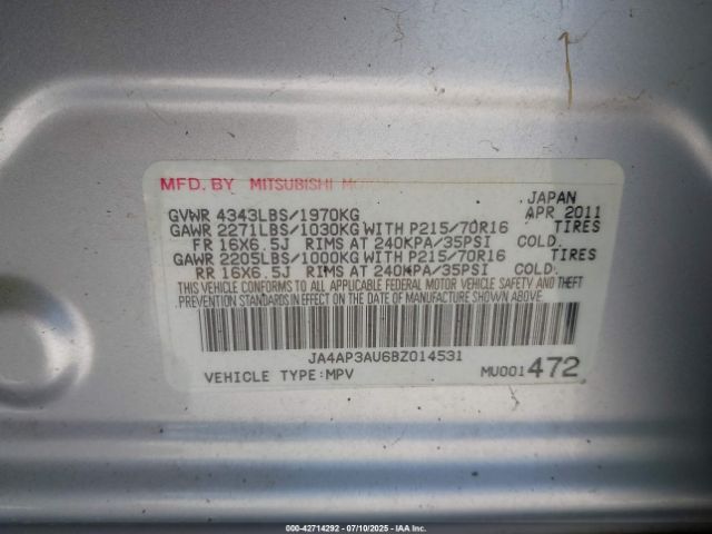 2011 MITSUBISHI OUTLANDER SPORT JA4AP3AU6BZ014531 Photo 8