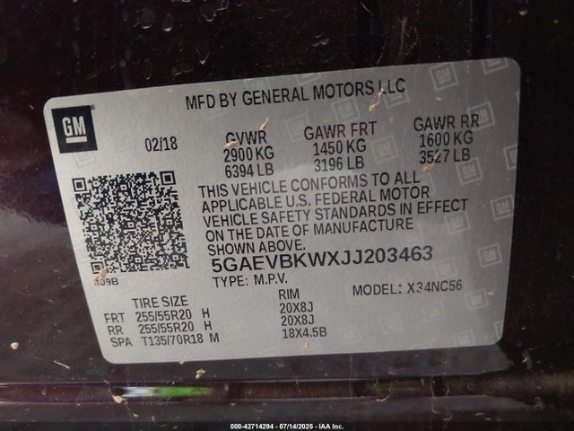 5GAEVBKWXJJ203463 Buick lfy - spark ignited direct injection, atss, gen1