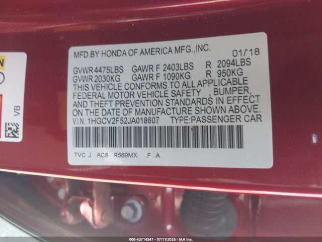 1HGCV2F52JA018607 Honda k20c4
