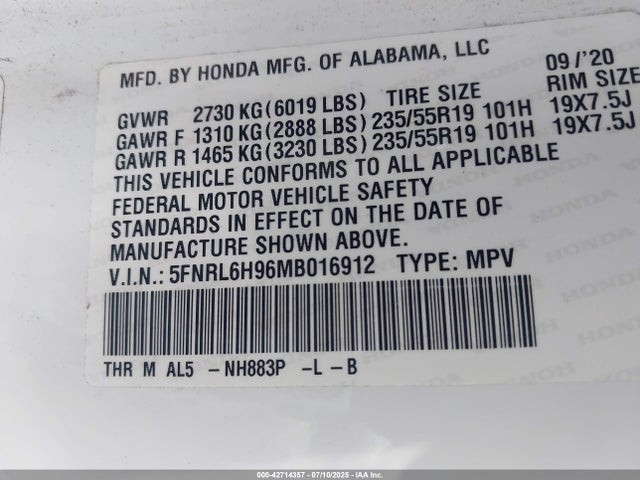 5FNRL6H96MB016912 Honda j35y7