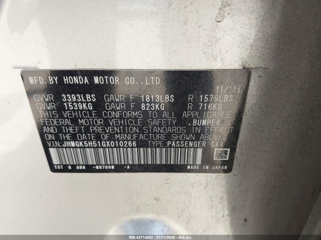 JHMGK5H51GX010266 Honda l15b1