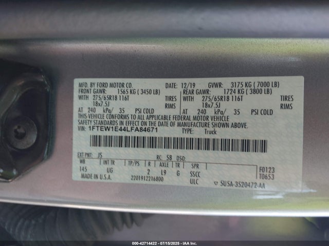Ford gtdi 2020 1FTEW1E44LFA84671 Image 9