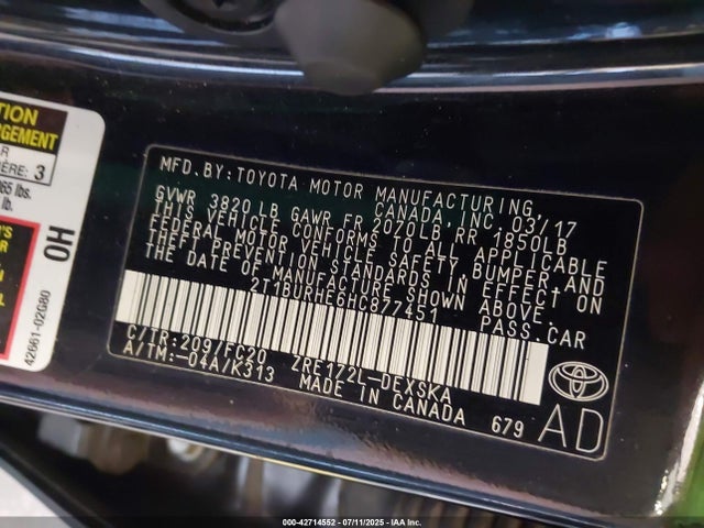 Toyota 2zr-fe 2017 2T1BURHE6HC877451 Image 9