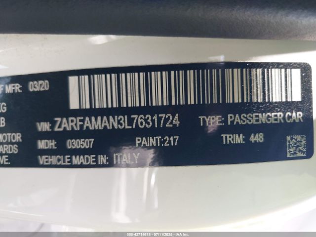 2020 ALFA ROMEO GIULIA ZARFAMAN3L7631724 Photo 8