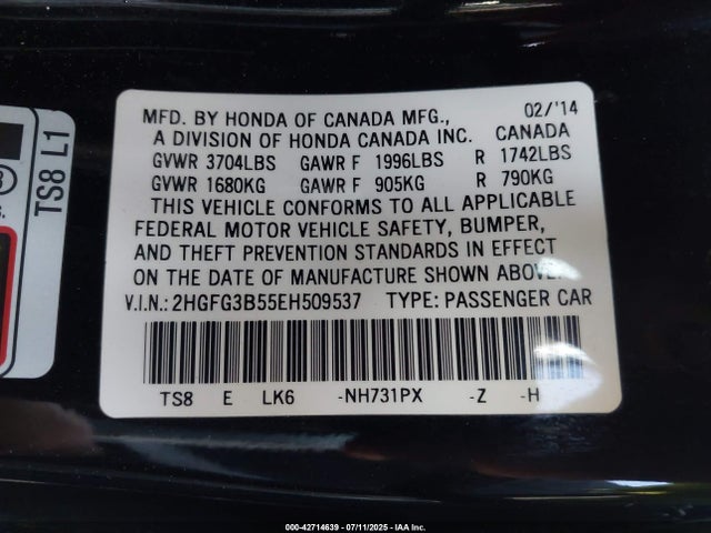 2HGFG3B55EH509537 Honda r18z1