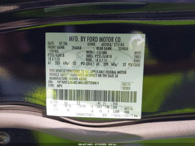 2006 FORD EXPLORER 1FMEU64E46UB70961 Photo 8
