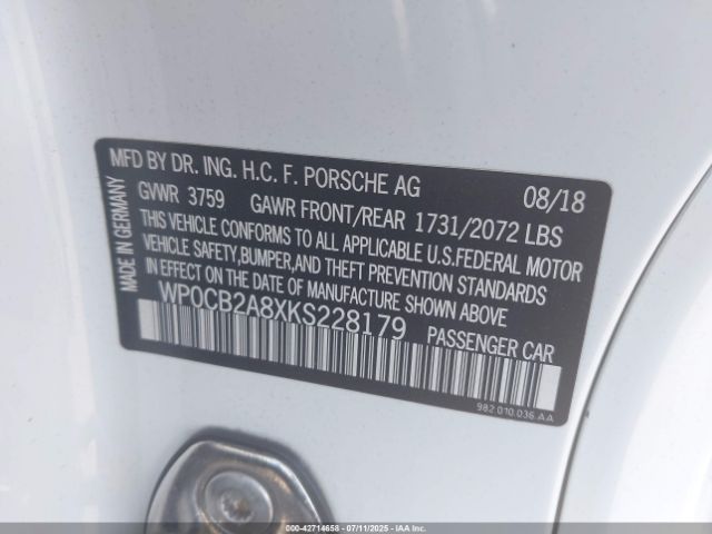 2019 PORSCHE 718 BOXSTER WP0CB2A8XKS228179 Photo 8
