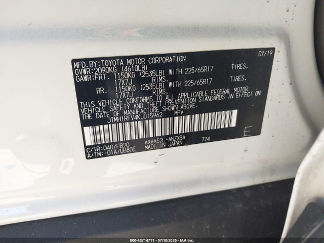 JTMH1RFV4KJ015962 Toyota a25a-fks