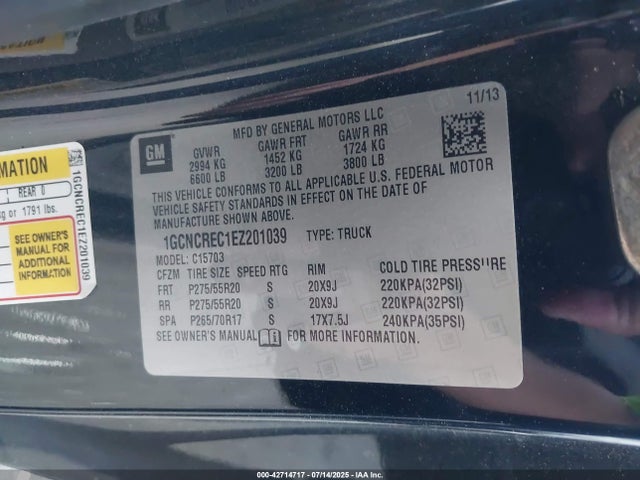 1GCNCREC1EZ201039 Chevrolet l83 - vvt, afm (active fuel management), aluminum