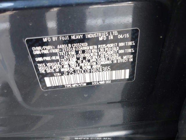 Subaru 2.5na u5 2015 JF2SJADC0FH824365 Image 9