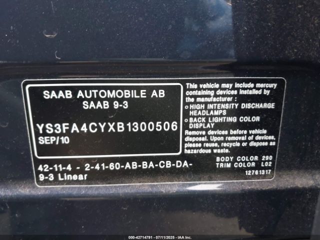 2011 SAAB 9-3 YS3FA4CYXB1300506 Photo 8