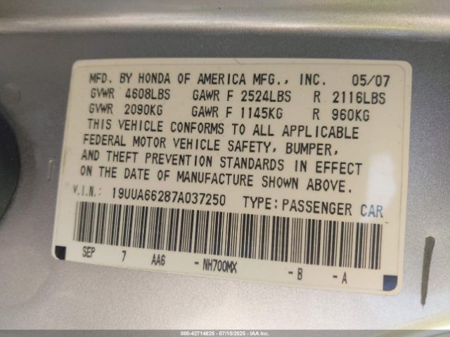 2007 ACURA TL 19UUA66287A037250 Photo 8