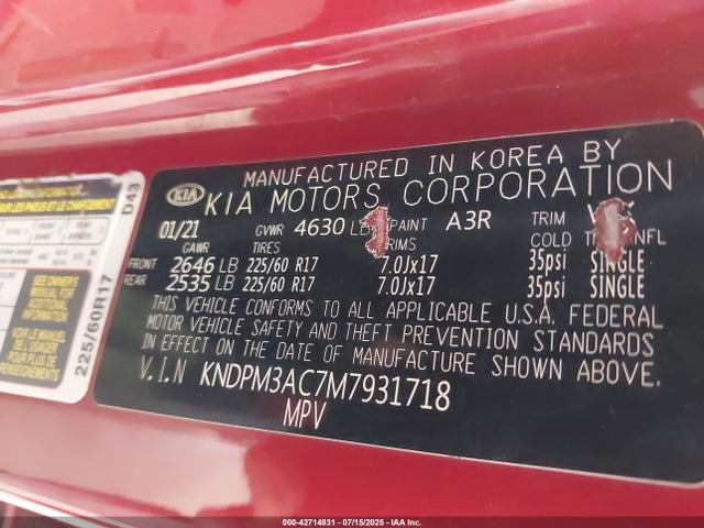 KNDPM3AC7M7931718 KIA gdi theta-ii
