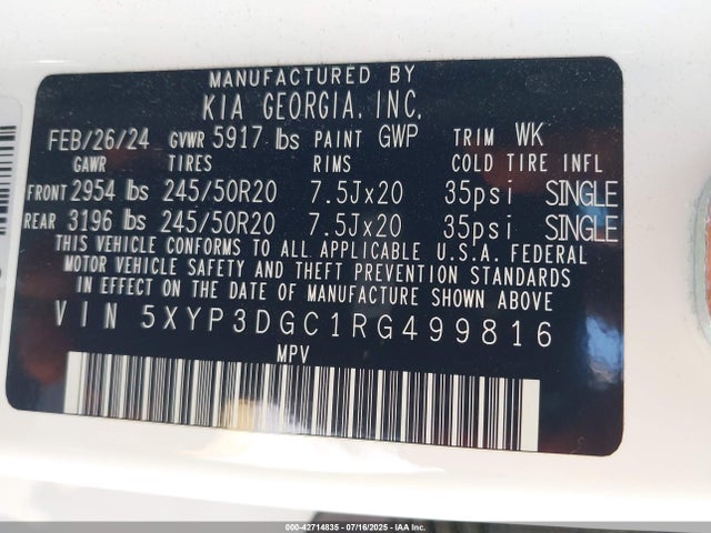 5XYP3DGC1RG499816 KIA gdi lambda-ii