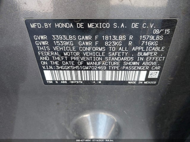 3HGGK5H51GM702469 Honda l15b1