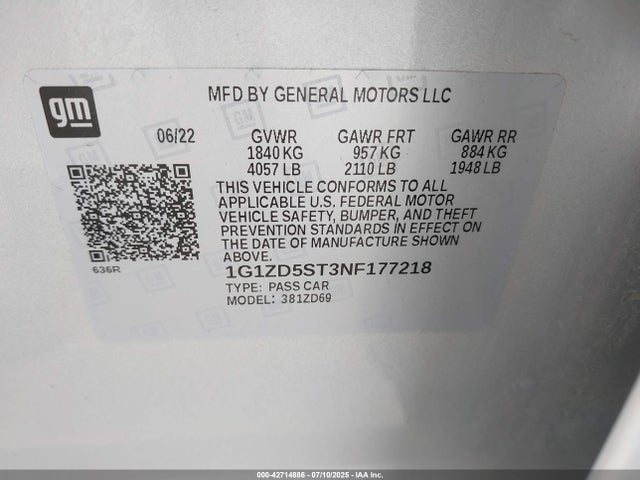1G1ZD5ST3NF177218 Chevrolet lfv - direct injection, variable valve timing, gen 1 gmna