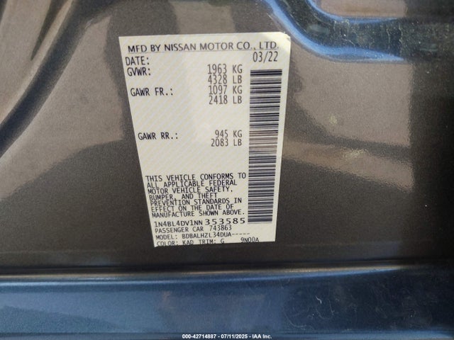 1N4BL4DV1NN353585 Nissan 2022
