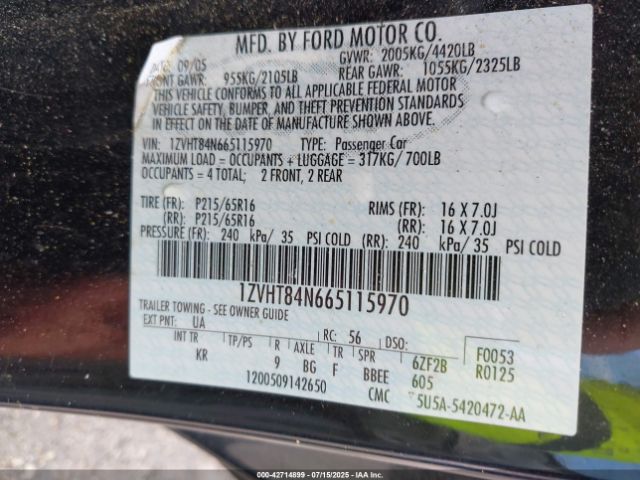 2006 FORD MUSTANG 1ZVHT84N665115970 Photo 8