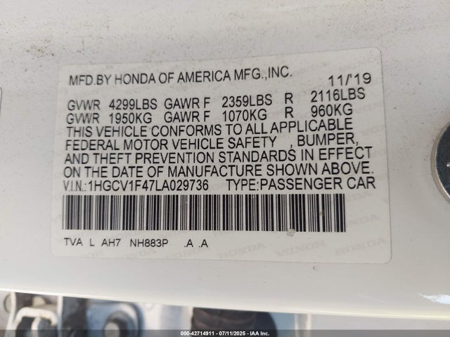 1HGCV1F47LA029736 Honda l15be