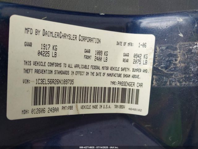 2006 CHRYSLER SEBRING 1C3EL56R26N189735 Photo 8