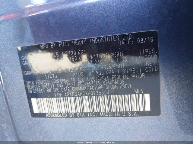 4S4BSAHCXH3235664 Subaru u5
