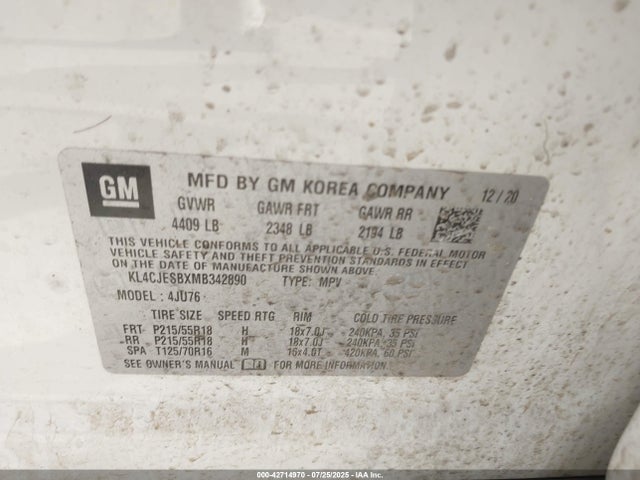 Buick luv - mfi, vvt, alum, gme e85 max 2021 KL4CJESBXMB342890 Image 9