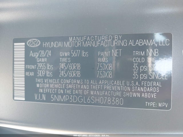 5NMP3DGL6SH078380 Hyundai t-gdi theta iii