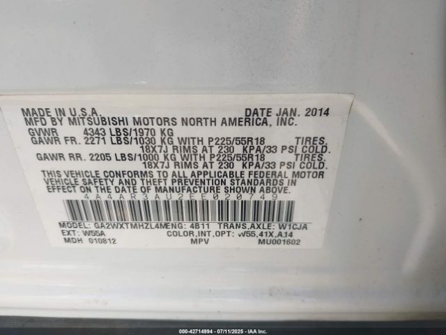 2014 MITSUBISHI OUTLANDER SPORT 4A4AR3AU2EE020749 Photo 8