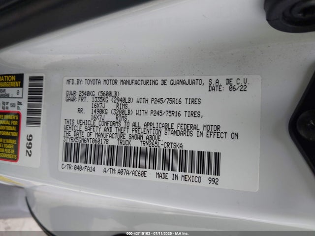 Toyota 2tr-fe 2022 3TYRX5GN6NT060178 Image 9