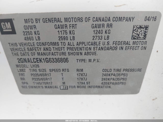 2GNALCEK1G6336806 Chevrolet lea - e85 max, aluminum