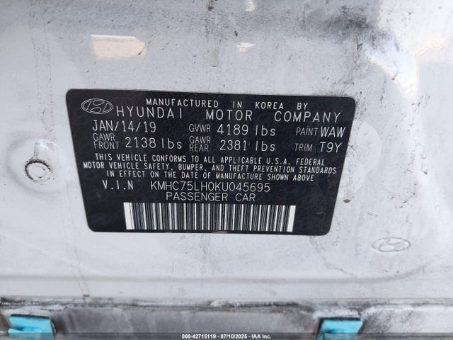 KMHC75LH0KU045695 Hyundai 2019