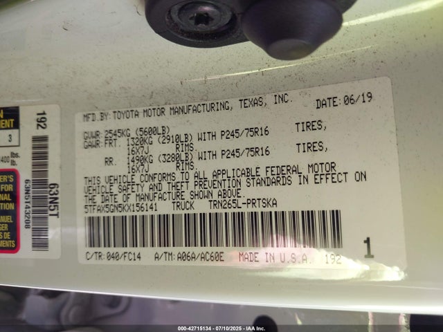 5TFAX5GN5KX156141 Toyota 2tr-fe