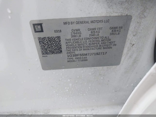 1G1BF5SM7J7192717 Chevrolet le2 -di: direct injection, vvt: variable valve timing, gen, alum