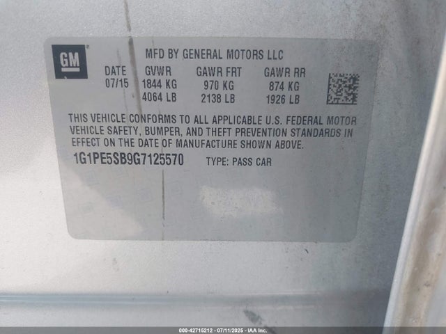 1G1PE5SB9G7125570 Chevrolet luv - vvt, alum, e85 max