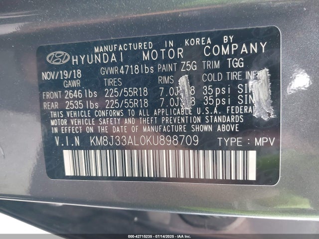 KM8J33AL0KU898709 Hyundai gdi theta ii