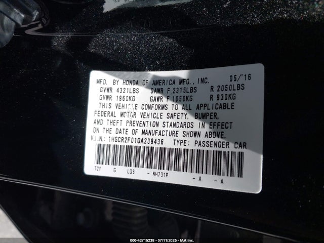 1HGCR2F01GA209436 Honda k24w1