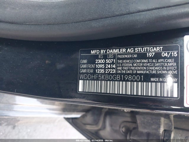 WDDHF5KB0GB198001 Mercedes-Benz 2016