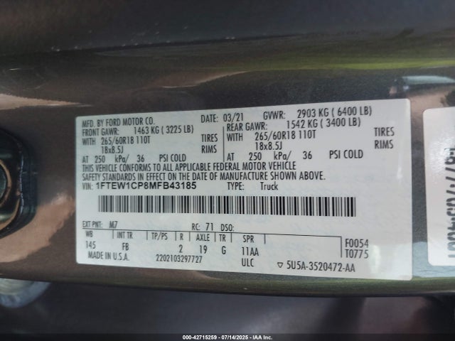 Ford 4v 2021 1FTEW1CP8MFB43185 Image 9