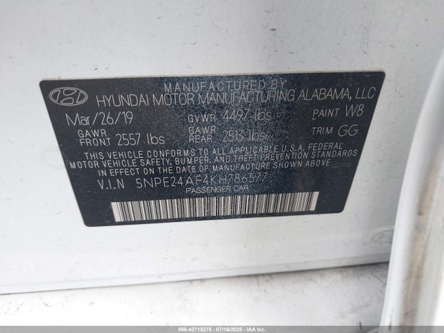 5NPE24AF4KH786577 Hyundai gdi theta-ii